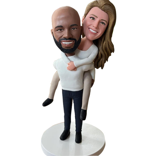 Custom Bobblehead Couple Figurines Boy Carries Girl on His Back Personalized Gift