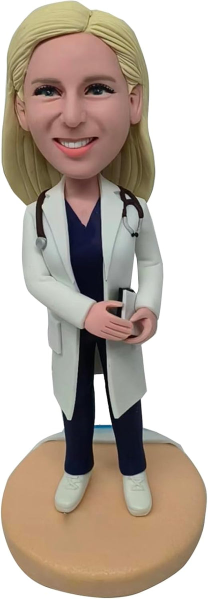 Bobble-Heads Figurine Customized Doll, Woman in White Shirt Nurse