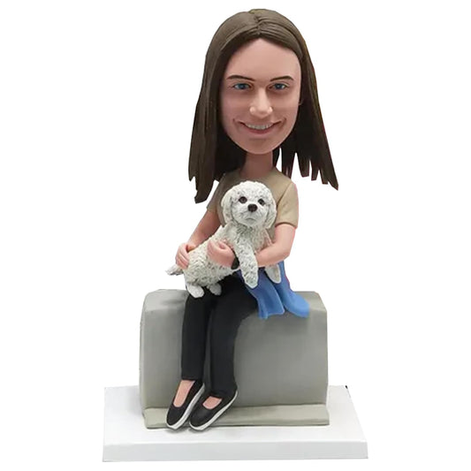 Custom Bobblehead A Woman Holding a Pet Dog Doll