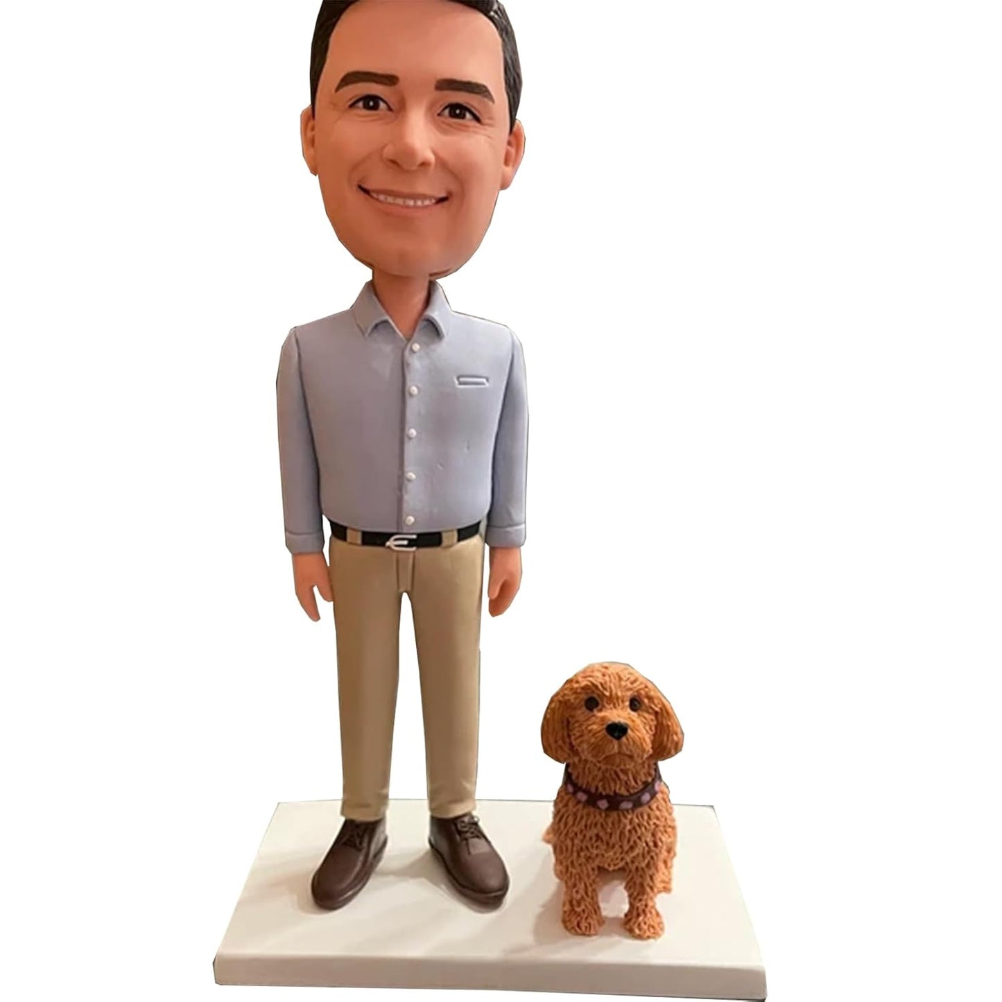 Custom Bobblehead Man and Dog Pet Doll Base on your photo