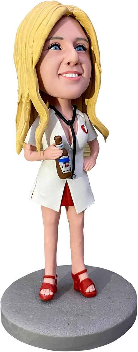 Bobble-Heads Figurine Customized Doll, Woman in White Shirt Nurse